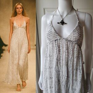 Soft Joie White & Grey Stripe Halter Maxi Dress Size Medium